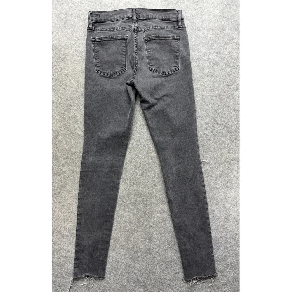 Frame Denim Le Skinny de Jeanne Jeans 27 Charcoal Gray Distressed Knee Raw Hem